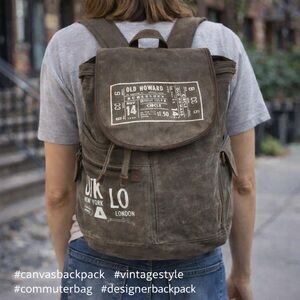 Myra Bag Large Old Howard Burlesque Upcycled Canvas Backpack S-0829